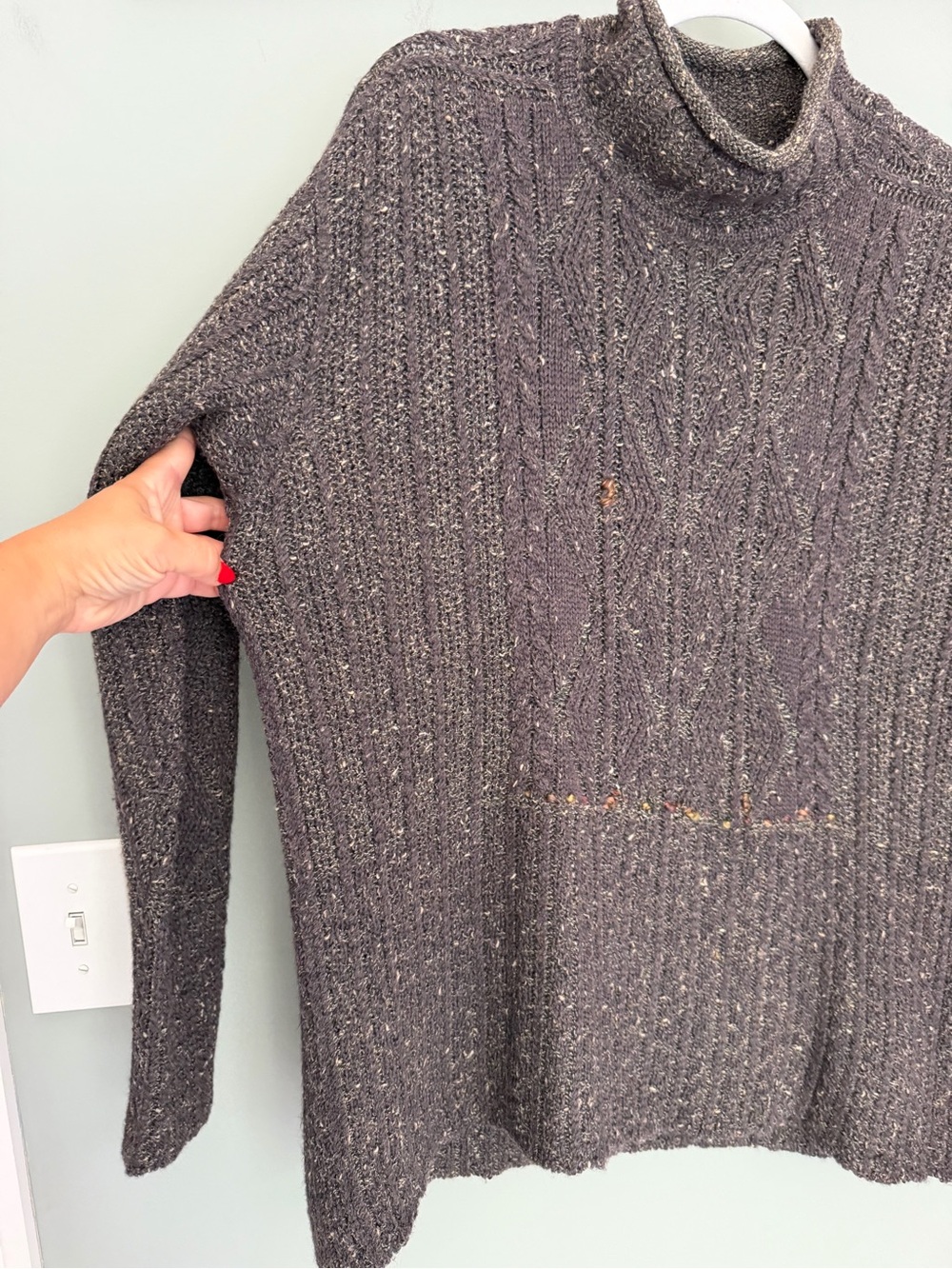 Peruvian Connection Ireland Made Alpaca Wool Silk Speck Green Mock Neck Sweater - Picture 4 of 12